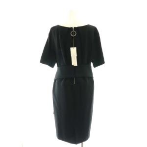 ADORE ボンジャージィーベルト付きワンピース ひざ丈 五分袖 36 黒 ブラック /AT OS