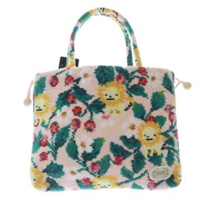 BARNEYS NEWYORK 手付き巾着 ハンドバッグ ライオン ピンク /SR2