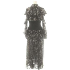 SNIDEL ウエストリブシャツワンピース ロング 長袖 総柄 0 ブラック オフホワイト ブラウンピンク /DO OS