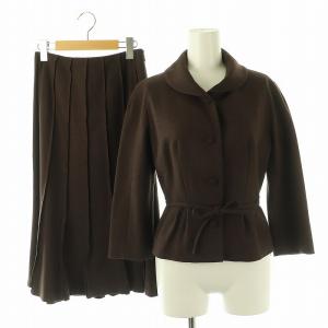 セットアップ アンゴラ ウール混 ジャケット スカート 膝丈 Mブラウン /HK OS