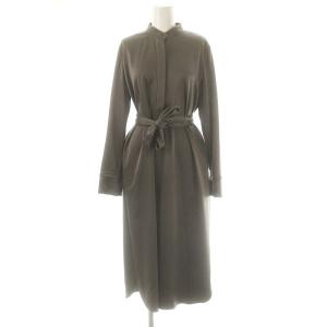 Orchard Sub Nedeli サテン シャツワンピース バンドカラー ベルト付き 038 グレージュ