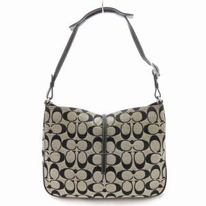 COACH シグネチャー ハンドバッグ ショルダー キャンバス 茶 ブラウン 黒 ブラック 6091 /UD