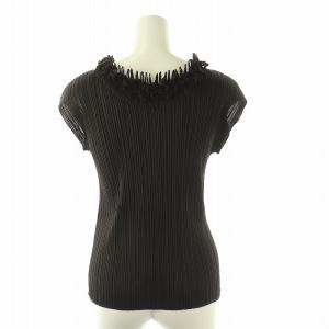 PLEATS PLEASE ISSEY MIYAKE イッセイミヤケ フリンジトップス プリーツ ブラウス フレンチスリーブ 3 黒 /MI OS