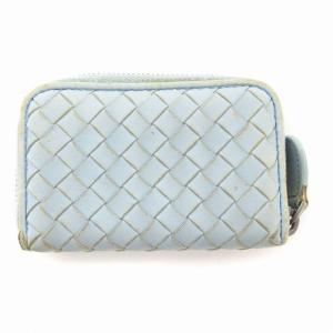 BOTTEGA VENETA イントレチャート 小銭入れ コインケース カード ラウンドファスナー 水色 ライトブルー /UO