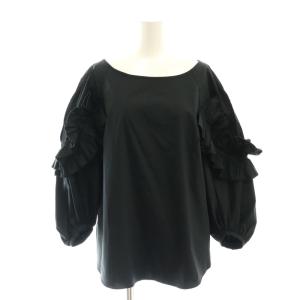 フリルシャツブラウス 七分袖 36 黒 ブラック /AT OS