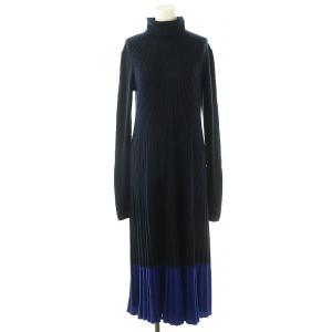 24AW タートルネックロングリブニットワンピース 長袖 ラメ 1 ネイビー ブルー /ES OS