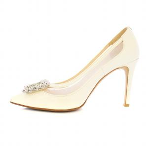 DIANA パンプス ポインテッドトゥ ビジューバックル レザー サイドメッシュ 23.5cm 白 ホワイト /KU