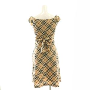 BURBERRY BLUE LABEL ノバチェック ノースリーブ ワンピース ひざ丈 ウール 36 ベージュ /AT OS