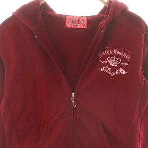JUICY COUTURE ベロアライン切替ジップアップパーカー 40 レッド /DF OS
