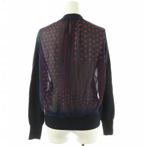sacai luck バックハートシフォン切替カーディガン ニット 2 ネイビー レッド /DF OS