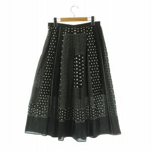 sacai luck ハート総柄フレアスカート ラップデザイン ロング 1 ブラック ホワイト /DF OS