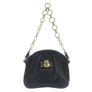 チェーンショルダーバッグ レザー ロゴ 黒 ブラック /SR37