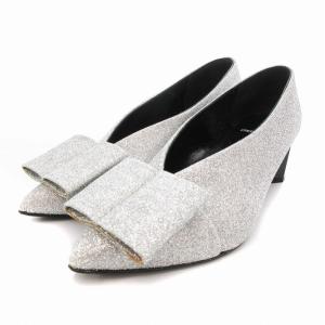 パンプス グリッター リボン ラメ 37 シルバーカラー /JS
