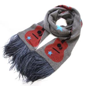 JB601-05736JI マフラー オーストリッチファー ギター柄 カシミヤ 0 グレー /KU OF