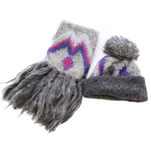 601-09006 601-09002 2点セット マフラー ニット帽 フリンジ ニットキャップ ローゲージ