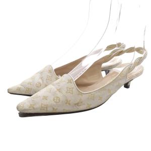 モノグラム パンプス ポインテッドトゥ ストラップ 34 21.5cm シルバー色 べージュ /SR2