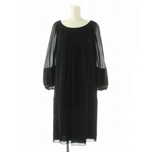 袖切り替えワンピース ミモレ ロング 長袖 シアー シルク 38 黒 /NR OS