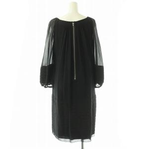 Filo di Seta 袖切り替えワンピース ミモレ ロング 長袖 シアー シルク 38 黒 /NR OS