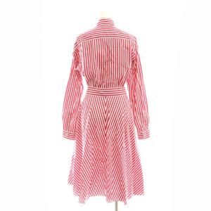 POLO RALPH LAUREN ストライプシャツワンピース ミモレ ロング 長袖 2 ピンク 白 ホワイト /AT OS
