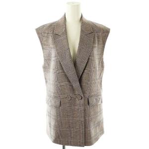 24AW 5ブラウニーオーバーペーン ダブルベスト チェック ウール 36 茶 /MI OS