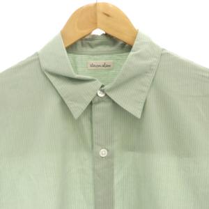 Steven Alan 80 コンパクトヤーン ツイル レギュラーカラー シャツ 長袖 ストライプ M 緑 グリーン /AT OS