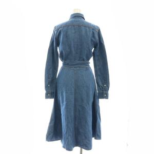 POLO RALPH LAUREN コットンリネンデニムシャツワンピース ロング 長袖 0 ブルー /HK OS SH