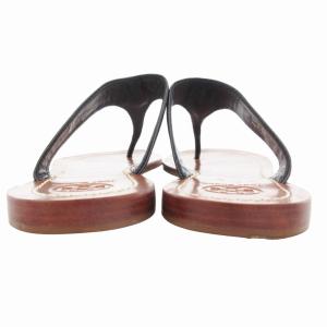 TORY BURCH トングサンダル ビーチ ロゴ エナメル 9 黒 ブラック 茶 ブラウン /GV
