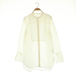 23AW トリアセコットンタイプライター シャツブラウス 長袖 タック 6 白 ホワイト /AT OS