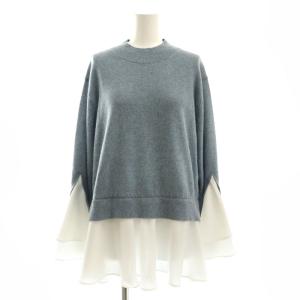 24AW フレアサテンコンビ ラメニット セーター 長袖 44 青 ブルー /AT OS