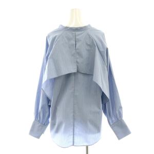 SHIPS 24SS〈UVカット/手洗い可能〉ストライプ バック ラッフル ブラウス 長袖 スキッパー F 青 ブルー