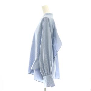 SHIPS 24SS〈UVカット/手洗い可能〉ストライプ バック ラッフル ブラウス 長袖 スキッパー F 青 ブルー