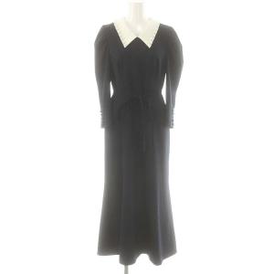 ビジュー襟マーメイドワンピース ロング 七分袖 2 ネイビー /HK OS