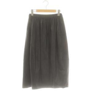 × 金子綾 ウェット フェイクレザー ギャザー ミディフレアスカート 34 黒 /MI OS