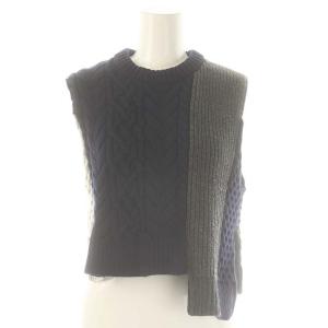 24SS cable knit vest ニットベスト プルオーバー ウール M 紺 グレー /MI OS