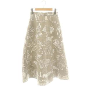 SKETCH 総柄プリント ロング フレアスカート 1 グレージュ 白 /MI OS