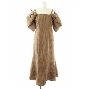 SNIDEL 23SS オフショルキャミマーメイドワンピース ロング チェック 1 ブラウン /DF OS