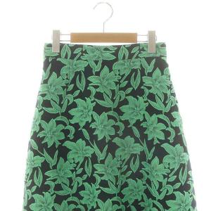 ANAYI 22SS ビッグフラワージャガードフレア スカート ロング 36 ネイビー グリーン /DF OS