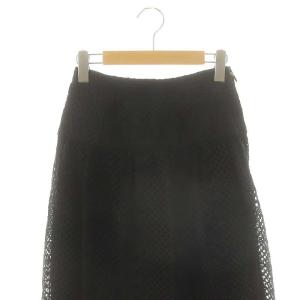 ANAYI 22AW ボーダーレースギャザー スカート フレア ロング 36 ブラック /DF OS