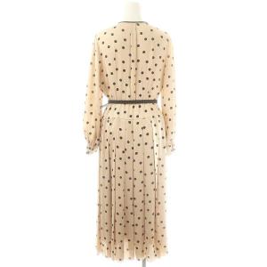 ANAYI 23SS サテンドットプリーツ切り替え ワンピース ロング 36 サーモンピンク ブラック /DF OS