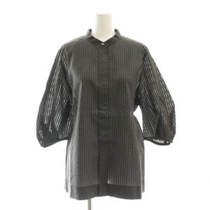 エブール 22AW シルクストライプバンドカラーシャツ ブラウス 七分袖 38 22AW シルクストライプバンドカラーシャツ ブラウス 七分袖 38