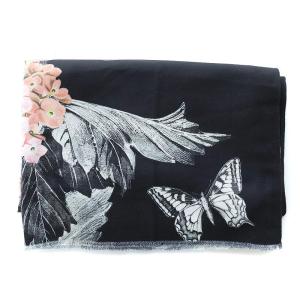 TED BAKER 大判ストール 花 蝶々 ライトグレー 黒 ブラック /RI OS