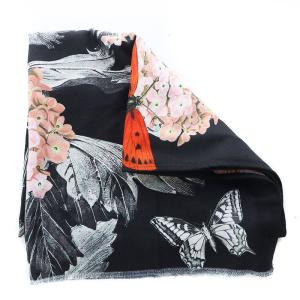 TED BAKER 大判ストール 花 蝶々 ライトグレー 黒 ブラック /RI OS