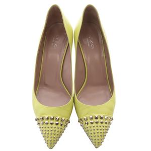 GUCCI スタッズ付 ポインテッドトゥ パンプス レザー 38 黄色 イエロー 370807 /SR33