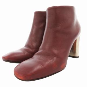 フィービー期 ショートブーツ チャンキーヒール アンクル スクエアトゥ サイドジップ レザー 37.5