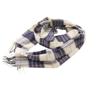 カシミヤ チャック マフラー ストール チェック 白 ホワイト 紺 ネイビー /SR30