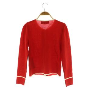 M'S GRACY リボン ジップアップ カーディガン ニット ウール 38 レッド /MY OS