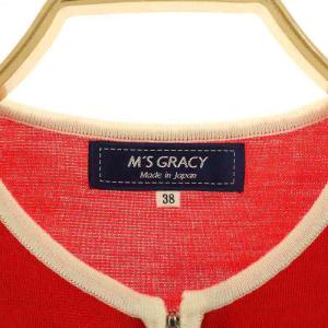 M'S GRACY リボン ジップアップ カーディガン ニット ウール 38 レッド /MY OS