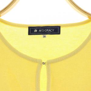M'S GRACY 袖リボン ボレロ ニット カーディガン ショート丈 七分袖 38 イエロー /MY OS