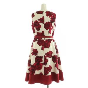 M'S GRACY バラ柄 ノースリーブ ワンピース 膝丈 タック フレア ベルト 36 ボルドー /MY OS