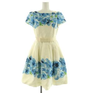 花柄 ショートスリーブ ワンピース ミニ 半袖 ベルト付 36 ブルー /MY OS